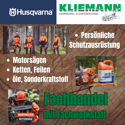 Waldarbeiter mit Motorsägen, ein Kanister Sonderkraftstoff